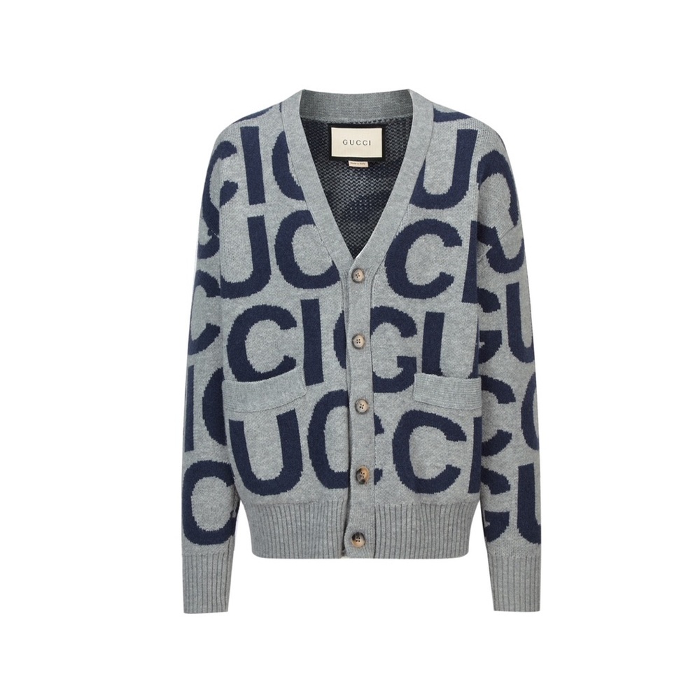 Gucci Gray and Blue Cardigan Sweater